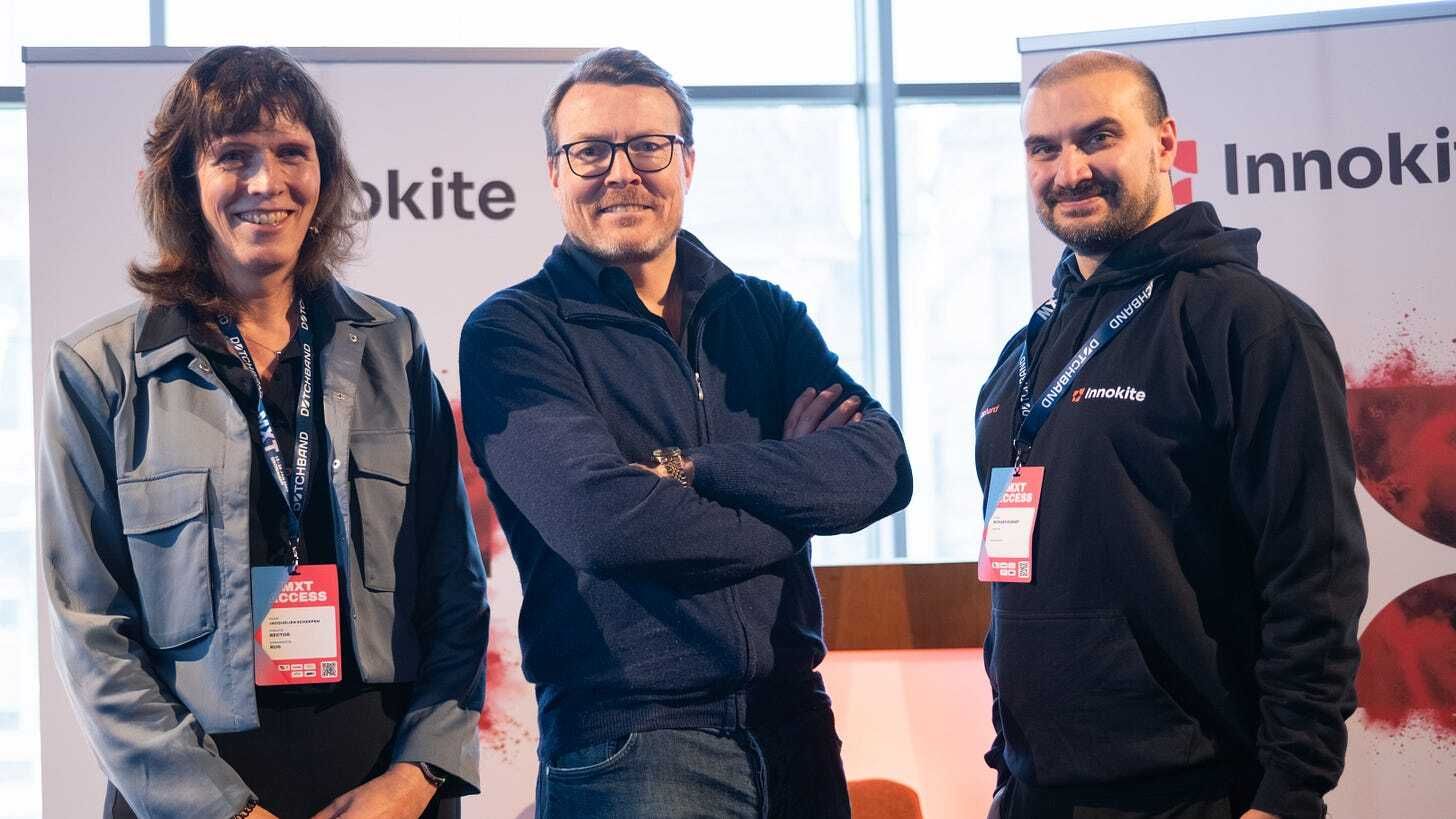 Prince Constantijn van Orange Nassau, prince of netherlands together with Richard Rushby, head of Innokite and Jacquelien Scherpen, Rector Magnificus of the University of Groningen 